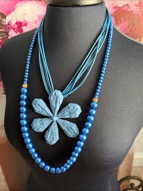Blue Floral and Statement Necklaces Set